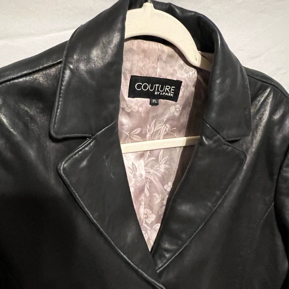 PL ( petite 12/14  L) Lambskin Couture J. Park Distressed  Black Leather jacket - Picture 9 of 12